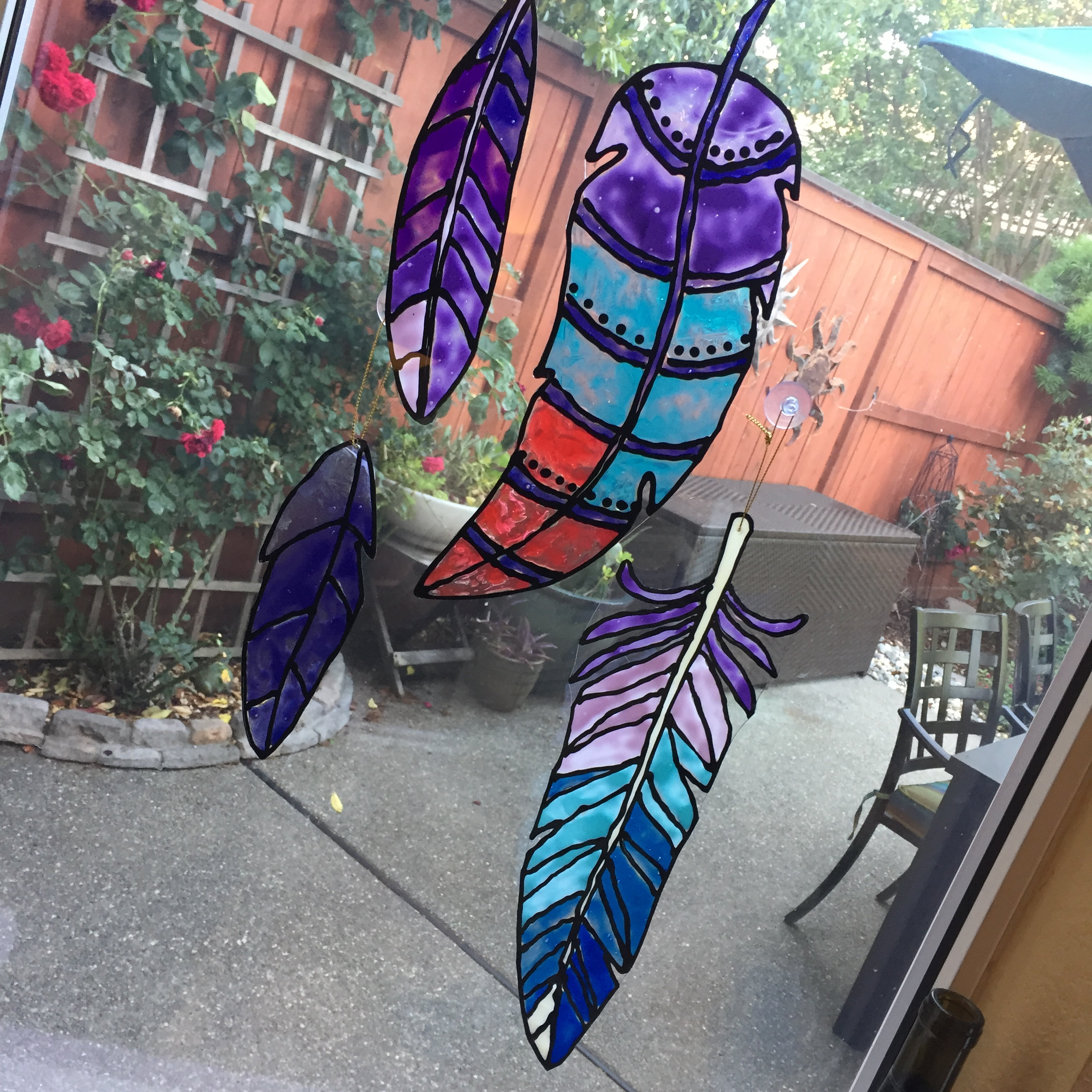Faux Stained Glass Feather -Blues